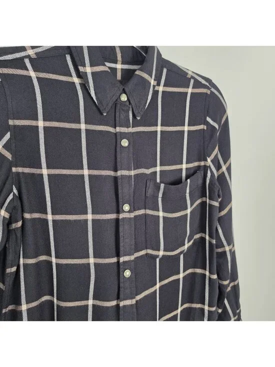 Rails Malin Button Up Shirt Snap Onyx Sand Birch Plaid Black Beige Size XS - Picture 9 of 15
